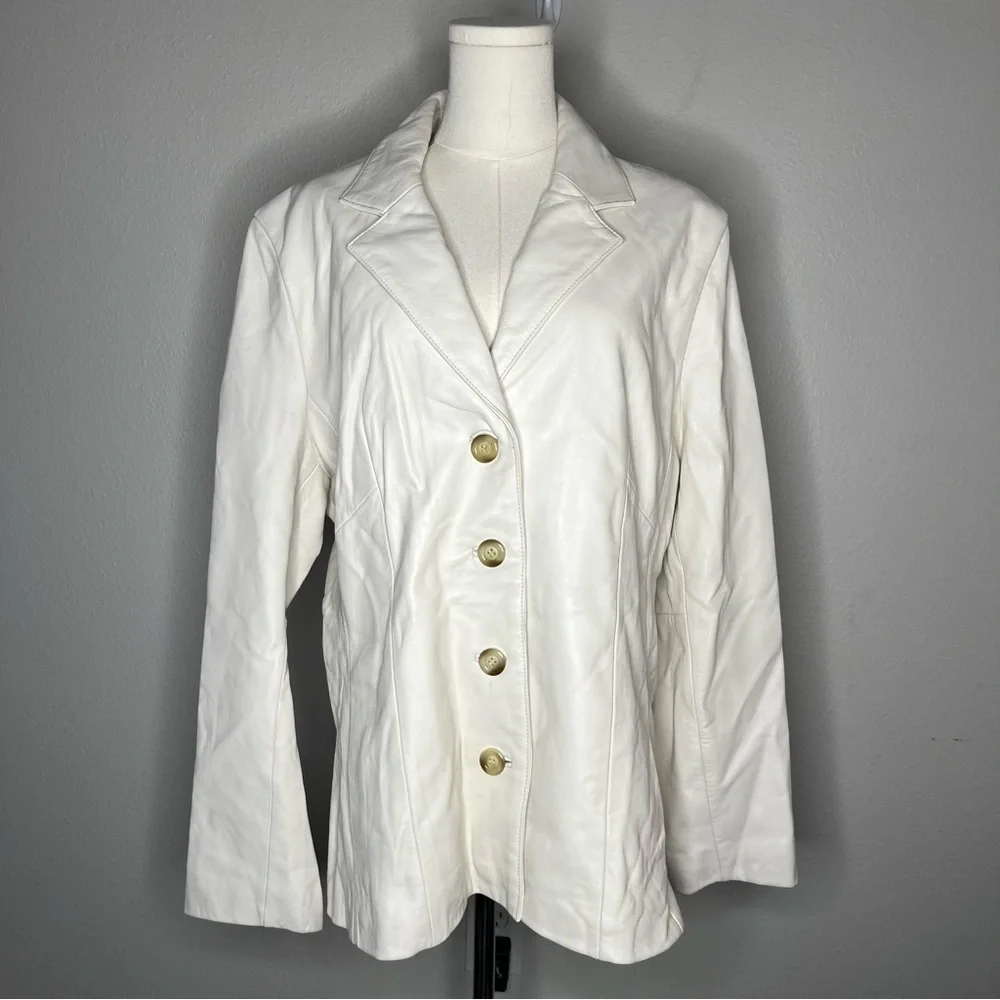 Vintage Wilson Leather White Button Front Collared Leather Jacket Classic - Picture 3 of 9